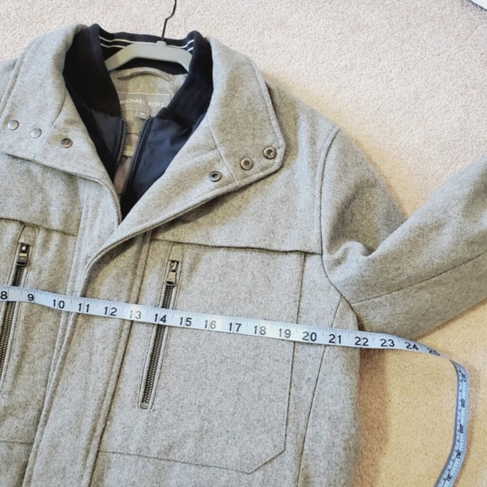 Michael Kors Mens Grey Wool Zip Shell Lined Pea Coat Jacket M - Picture 5 of 7